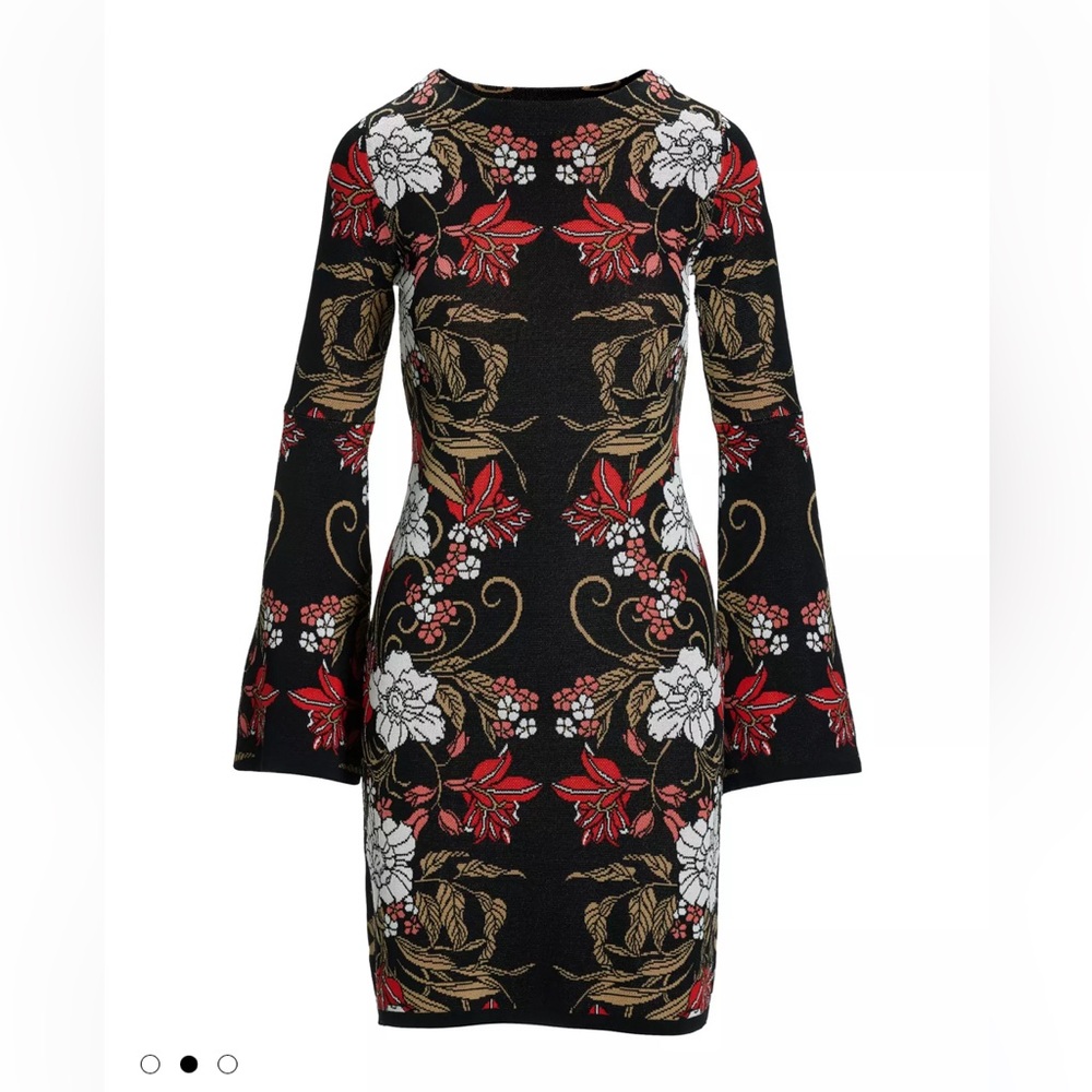 Boston Proper Mirrored Garden Print Intarsia Sweater Dress size Medium NWOT - Picture 2 of 8